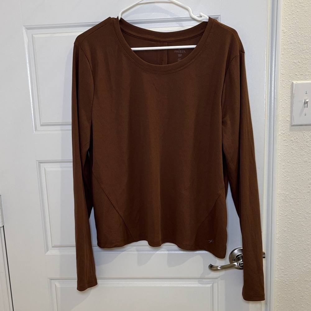 Freely Ribbed Performance Long Sleeve Top Brown XL Athleisure - Picture 1 of 6